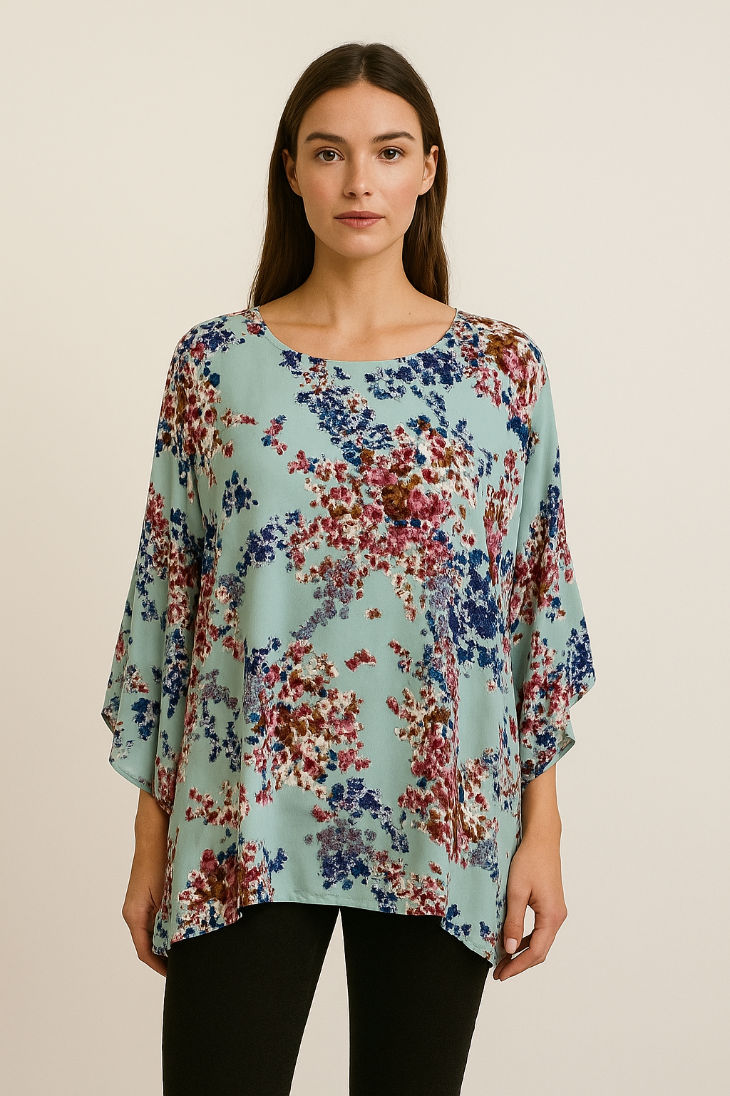 Bittermoon Heart Break Top in Splash print with blues and neutrals